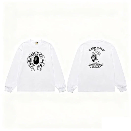 BAPE x Chrome Hearts Style Horseshoe & Cross Long-Sleeve Tee - White