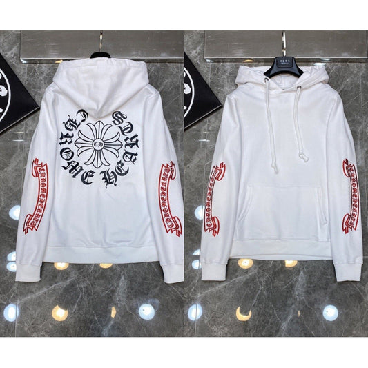 Chrome Hearts Red Scroll & Cross Hoodie (White)
