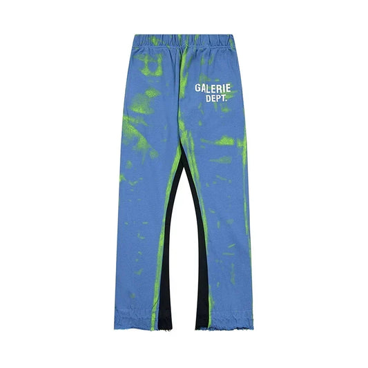 Gallery Dept. "GALERIE DEPT." Lime Green Tie-Dye Wash Contrast Panel Sweatpants - Blue