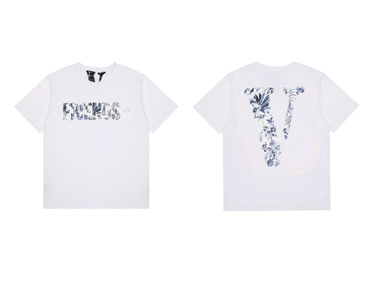 Vlone Abstract Floral "FRIENDS-" Graphic T-Shirt - White