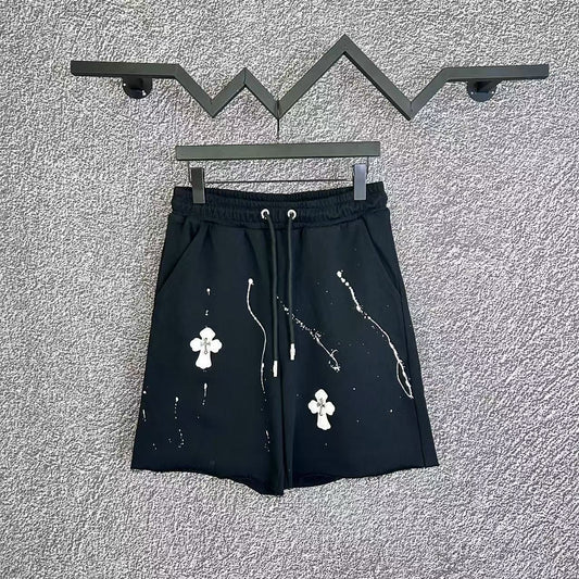 Chrome Hearts Black Paint Splatter & White Cross Sweatshorts